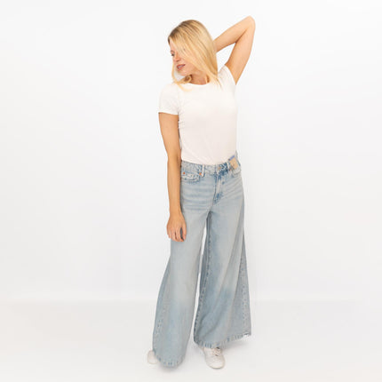 M&S Palazzo Jeans Wide Leg Lyocell Cotton Light Indigo Blue