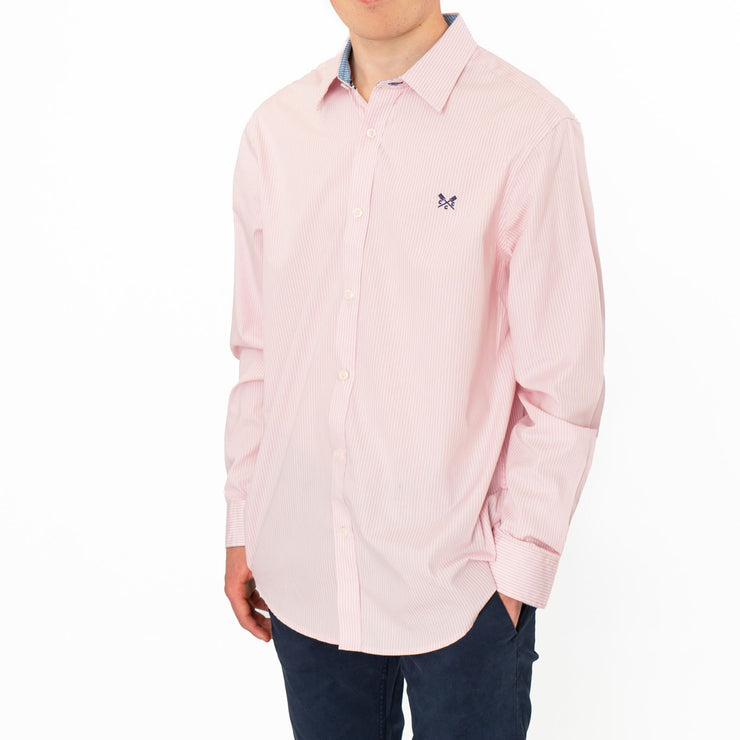 Crew Clothing Men Pink Striped Long Sleeve Regular Fit Shirts Button-Up Tops