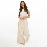 M&S Wide Leg Palazzo High Waist Jeans Ecru - Quality Brands Outlet