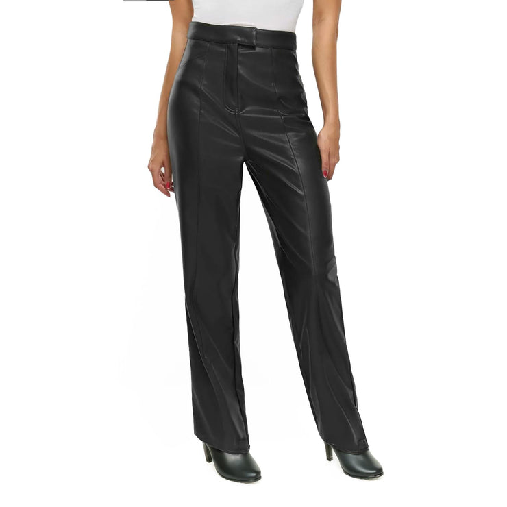 River Island Faux Leather Straight Leg Trousers Black - Quality Brands Outlet