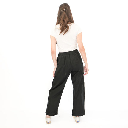 M&S Per Una Cargo Trousers Summer Linen Lyocell Blend Black Wide Leg with Drawstring - Quality Brands Outlet