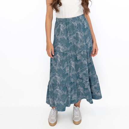 Seasalt Teal Dotted Skies Dark Eden Line Strokes Flare Maxi Skirt-Quality Brands Outlet-