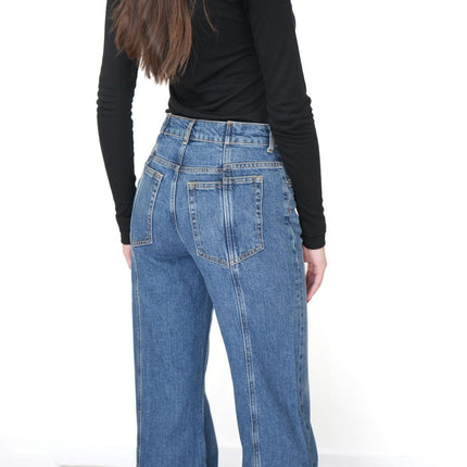 Flare Wide Leg Jeans Mid Blue - Quality Brands Outlet