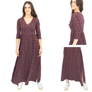 Seasalt Maggie Maxi Dress Purple Floral Cotton 3/4 Sleeve - Quality Brands Outlet