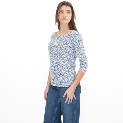Seasalt Appletree 3/4 Sleeve Top Print Scoop Neck Relaxed Bamboo - Quality Brands Outlet