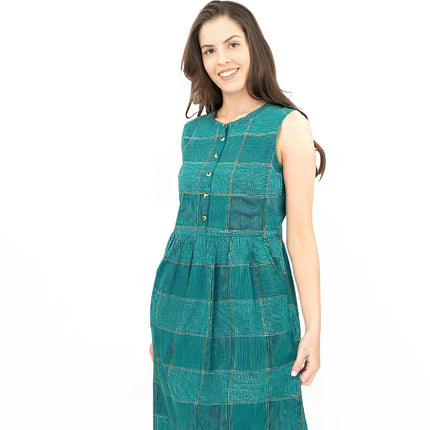 Seasalt Green Check Creek Cottage Midi Dress-Quality Brands Outlet-