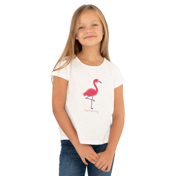 Girls Flamingo White T-Shirt Short Sleeve Tops
