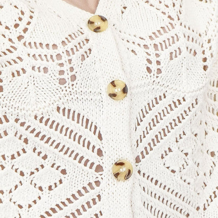 M&S Knitted V-Neck Fringe Cropped Cardigan Boho-Chic Natural Ivory-Quality Brands Outlet-