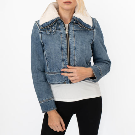 Mango Womens Shearling Denim Jacket - Quality Brands Outlet