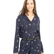 M&S Navy Star Print Long Sleeve Pyjama Set for Women Christmas PJs Loungewear with Eye Mask - Quality Brands Outlet
