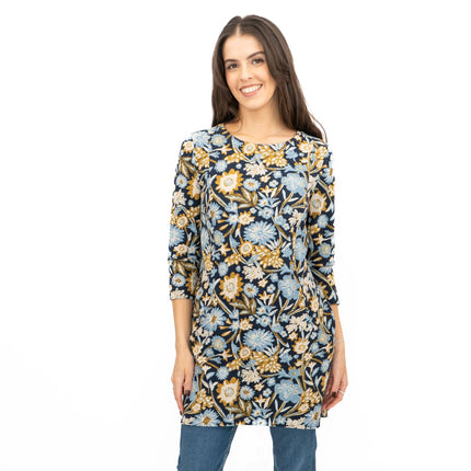 Seasalt Tunic Navy Shore Foraging Longline Top Cotton 3/4 Sleeve-Quality Brands Outlet-