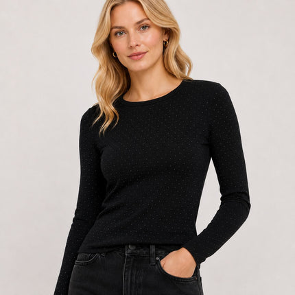 Womens Tops Cotton Rich Long Sleeve Ribbed – Black