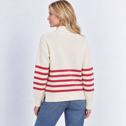 Womens Jumpers Collar Detail Stripe Knit Tops – Red-Quality Brands Outlet-