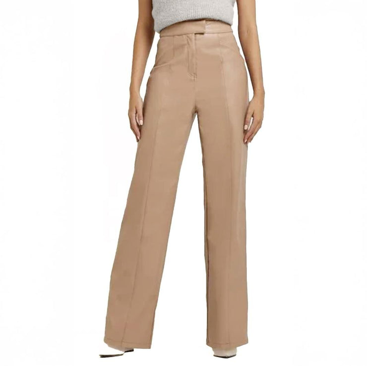 River Island Faux Leather Straight Leg Trousers Tan - Quality Brands Outlet