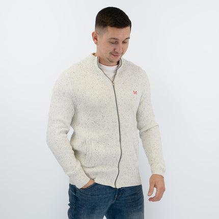 Crew Clothing Mens Chunky Knit Jacket White Flecks - Quality Brands Outlet