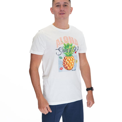 Hurley White Aloha Print Short Sleeve Casual T-Shirt-Quality Brands Outlet-