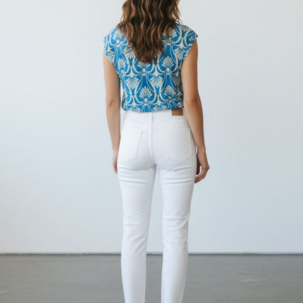 White Stuff Blue Iris Linen T-Shirt Blue V - Neck Short Sleeve Summer - Quality Brands Outlet