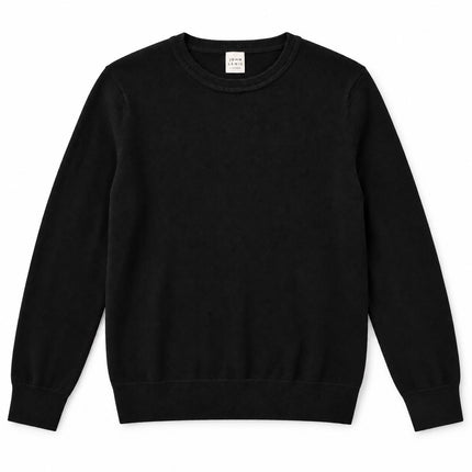 Womens Jumpers Cotton Crew Neck Knit Tops - Black
