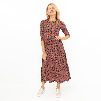 Seasalt Black Red Floral Line Strokes Dress-Quality Brands Outlet-