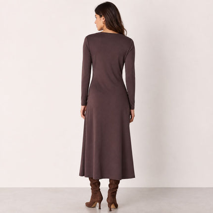 Womens Dress Chocolate Ruched Detail Midi Dress