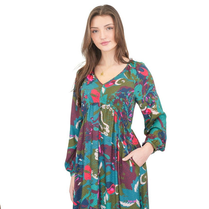 White Stuff Izzy Midi Dress Green Print V - Neck - Quality Brands Outlet