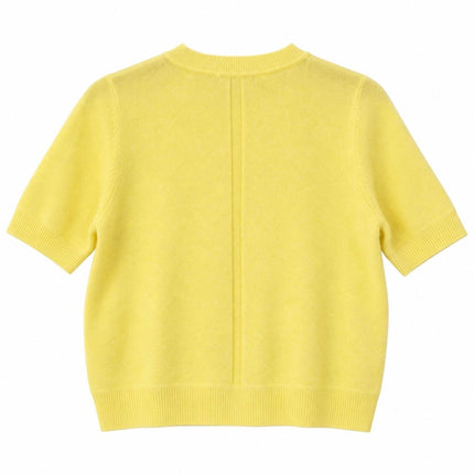 Womens Knit Tops Yellow Half Sleeve Crew Neck Jumper-Quality Brands Outlet-