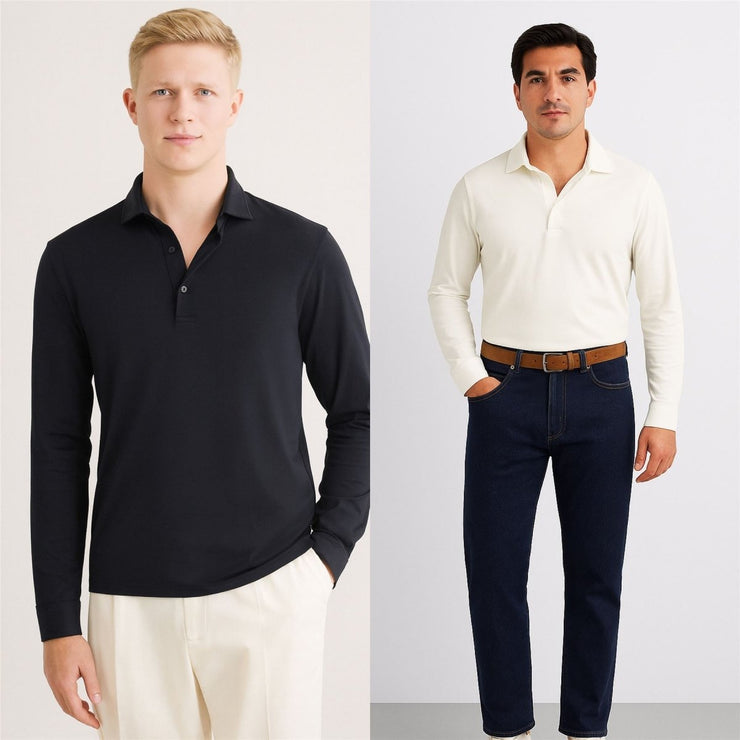 Porofino Polo Shirt Navy Long Sleeve Tops - Quality Brands Outlet