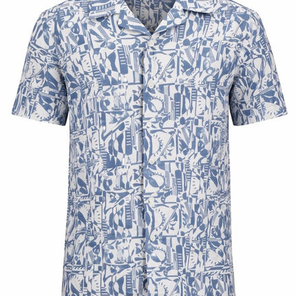 Reiss Abstract Print Blue Shirt Camp Collar Short Sleeve Summer Resort - Quality Brands Outlet