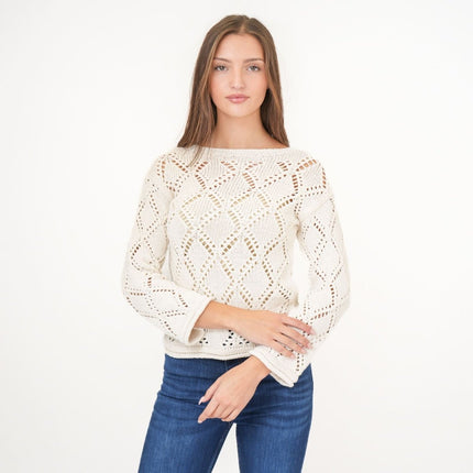 M&S Ivory Crochet Jumper Long Sleeve Tops - Quality Brands Outlet
