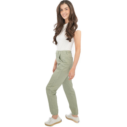 M&S Cotton Rich Slim Fit Trousers Stretch Elasticated Cuff Green - Quality Brands Outlet