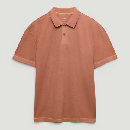M&S Rust Brown Pure Cotton Garment Dyed Polo Shirt Relaxed Fit-Quality Brands Outlet-