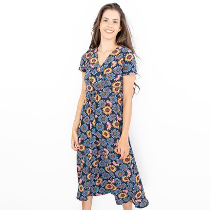 Seasalt Navy Sunflower Chapelle Jersey Midi Dress-Quality Brands Outlet-