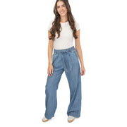 M&S Per Una Blue Wide Leg Soft Jeans Elastic Waist