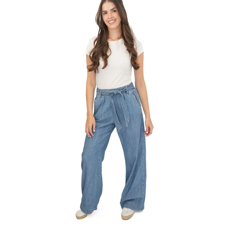 M&S Per Una Blue Wide Leg Soft Jeans Elastic Waist