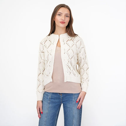M&S Cream Open Stitch Cropped Cardigan-Quality Brands Outlet-