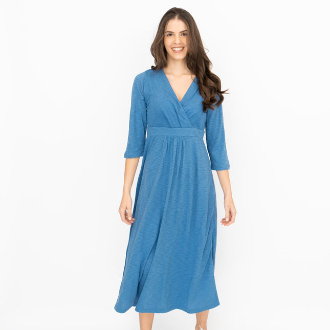 Seasalt Solid Blue Chacewater Cross Wrap Jersey Midi Dress-Quality Brands Outlet-