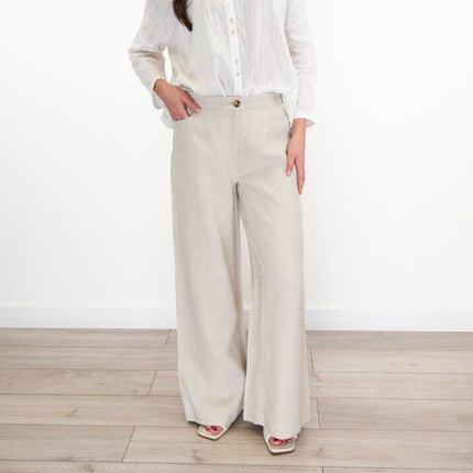 East Clothing Linen Trouser Stone Wide Leg Palazzo Trouser Summer Relaxed - Quality Brands Outlet