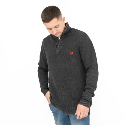 Crew Clothing Mens Jumper Half Zip Chunky Knit Rib Black-Quality Brands Outlet-