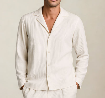 Aubry Cuban Shirts Long Sleeve Collared Ivory White - Quality Brands Outlet