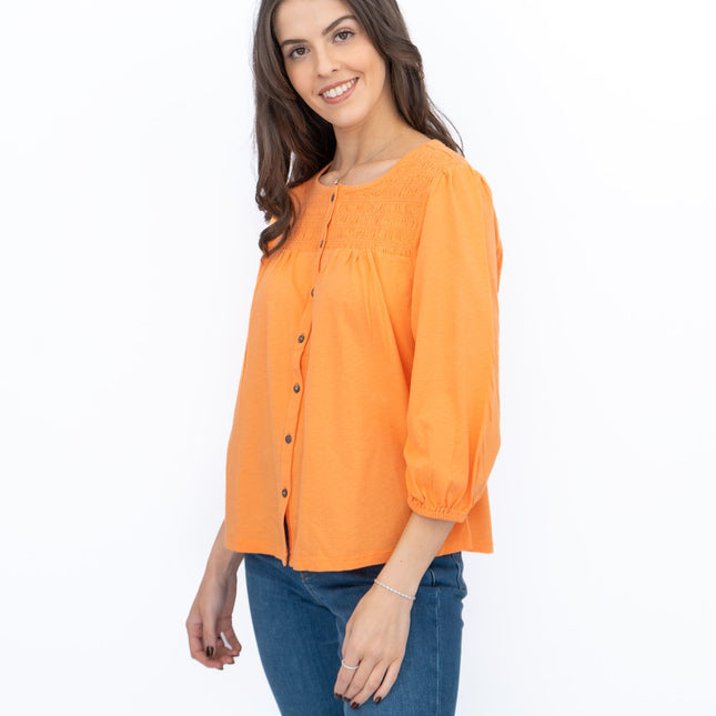 White Stuff Daniella Shirred 3/4 Sleeve Top-Quality Brands Outlet-
