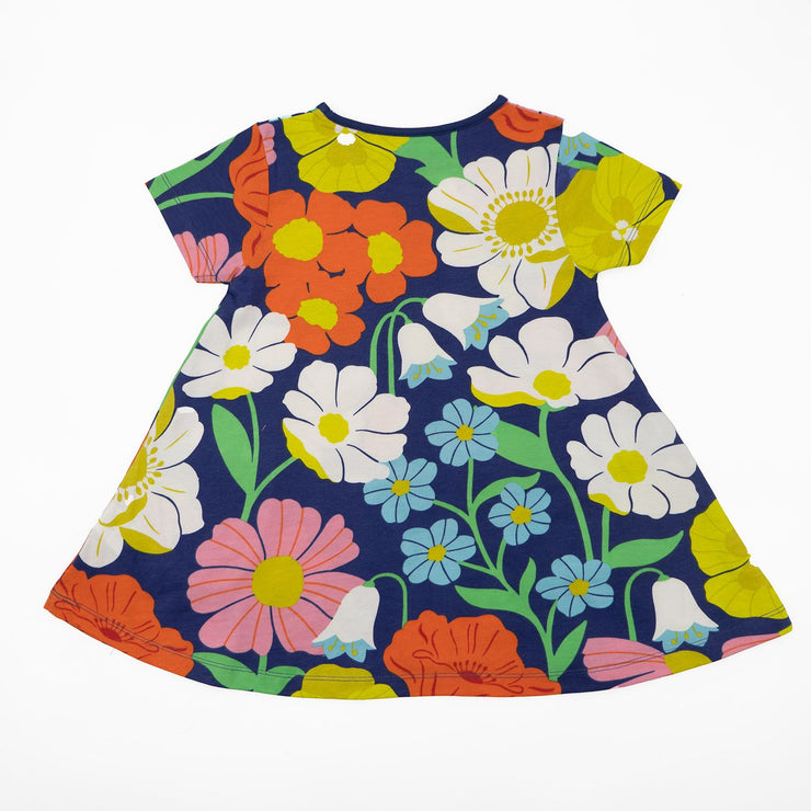 Mini Boden Girls Blue Floral Summer Cotton Jersey Short Sleeve Pockets Dresses