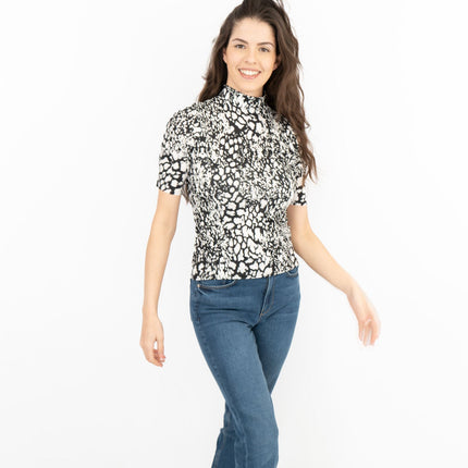 Karen Millen Black and White Print Short Sleeve Tops-Quality Brands Outlet-