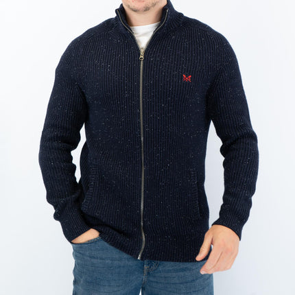 Crew Clothing Mens Chunky Knit Jacket Zip Up Navy Flecks - Quality Brands Outlet