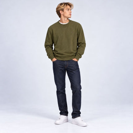 Mens Sweatshirts Terry Crew Neck Tops – Olive Green-Quality Brands Outlet-