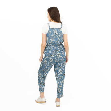 Summer Jumpsuits Blue Floral Print Sleeveless Strappy Crop Leg Elasticated Waist Playsuit