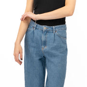 M&S Linen Blend Denim Wide Leg Blue Jeans