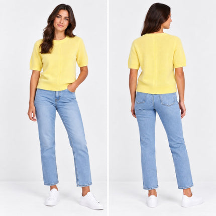 Womens Knit Tops Yellow Half Sleeve Crew Neck Jumper-Quality Brands Outlet-