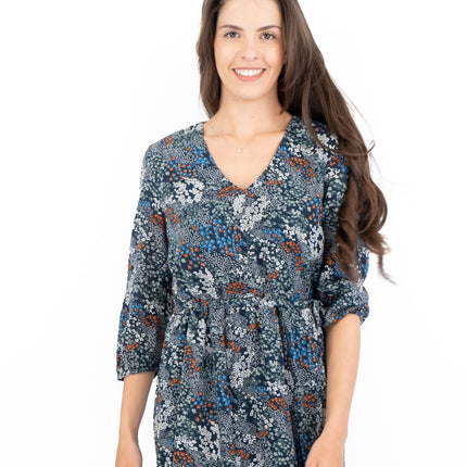 Seasalt Navy Corn Marigold Floral Print 3/4 Sleeve Maxi Dress-Quality Brands Outlet-