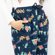 Old Navy Gap Womens Blue Santa Sleigh Christmas Jogger Style Pyjama Bottoms Elasticated Waist Trousers