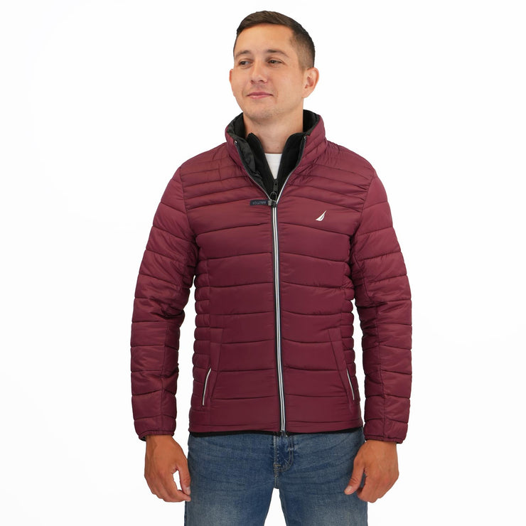 Nautica Performance Double Zip Puffer Jacket Burgundy - Quality Brands Outlet